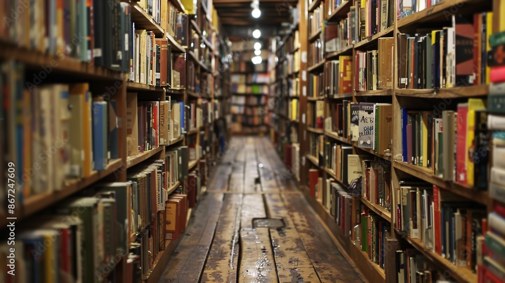 Old bookshelves in a public library. Selective focus. Old bookshelves in a public library. Selective focus.