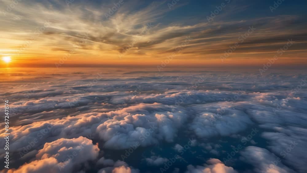 A beautiful sunset from above the clouds. AI. A beautiful sunset from above the clouds. AI.