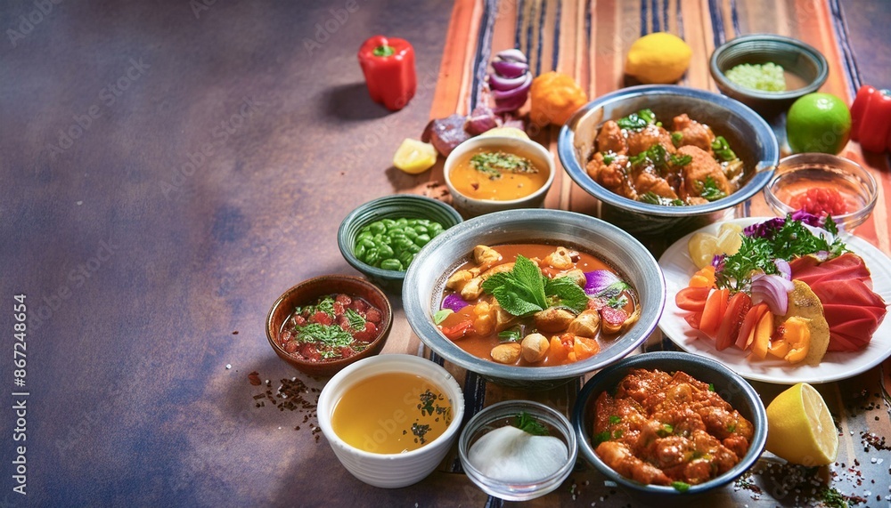 Illustrate a celebration of ethnic cuisines with a table filled with traditional dishes Illustrate a celebration of ethnic cuisines with a table filled with traditional dishes