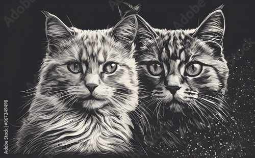 Wallpaper Mural Black and white illustration of a cat with detailed fur, expressive eyes and a calm expression. Torontodigital.ca