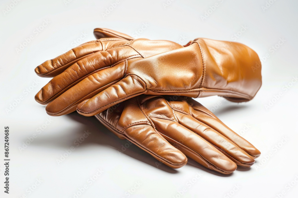 Elegant Close-Up of Leather Gloves on Mannequin in Studio with White Background Elegant Close-Up of Leather Gloves on Mannequin in Studio with White Background