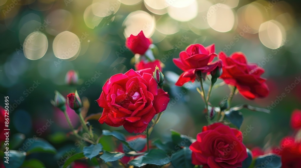 Vibrant romance: An array of red roses against a blurred background, showcasing the richness and elegance of these classic flowers Vibrant romance: An array of red roses against a blurred background, showcasing the richness and elegance of these classic flowers