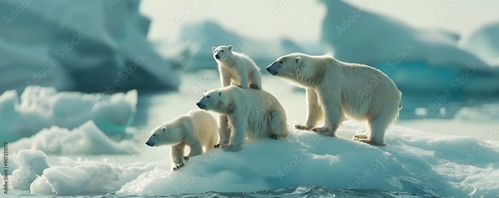 Obraz premium Polar Bears on Melting Ice Caps Struggling to Survive Climate Change Impact