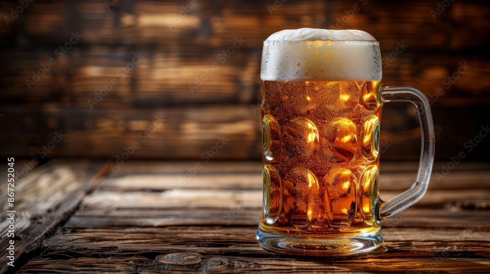 Draft Beer : Frothy Draught Beer Mug, full mug of golden draft beer with a thick, frothy foam, placed on a rustic wooden table. Draft Beer : Frothy Draught Beer Mug, full mug of golden draft beer with a thick, frothy foam, placed on a rustic wooden table.