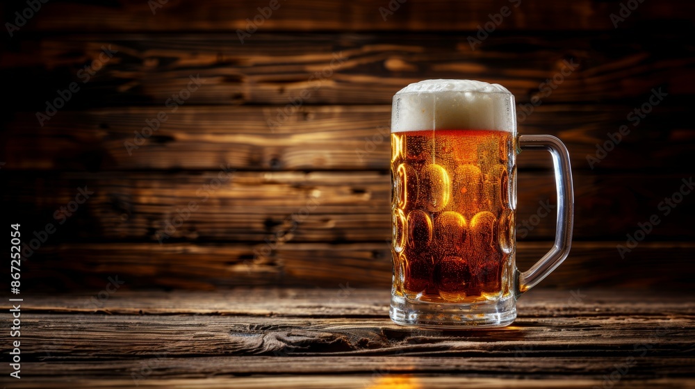 Draft Beer : Frothy Draught Beer Mug, full mug of golden draft beer with a thick, frothy foam, placed on a rustic wooden table. Draft Beer : Frothy Draught Beer Mug, full mug of golden draft beer with a thick, frothy foam, placed on a rustic wooden table.