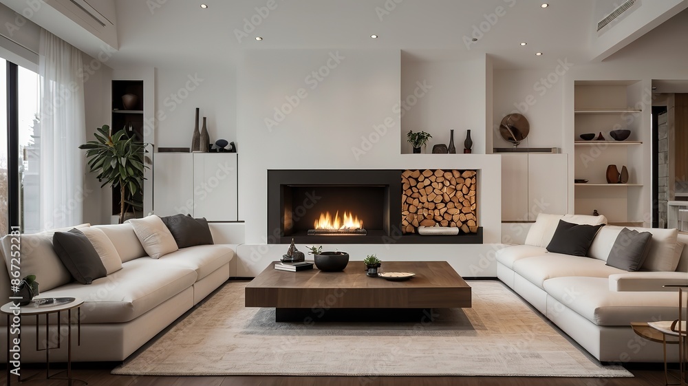 Modern design living room with fireplace Modern design living room with fireplace