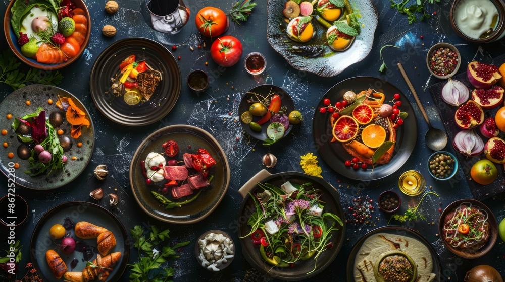 Vibrant Assortment of Gourmet Dishes - Generative AI Vibrant Assortment of Gourmet Dishes - Generative AI
