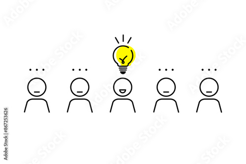 1人だけアイデア・答えを思いついた状況のイメージイラスト―ビジネス・教育現場用素材