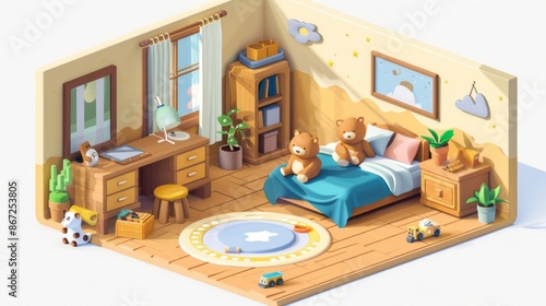 3D isometric view of a bear collection room photo