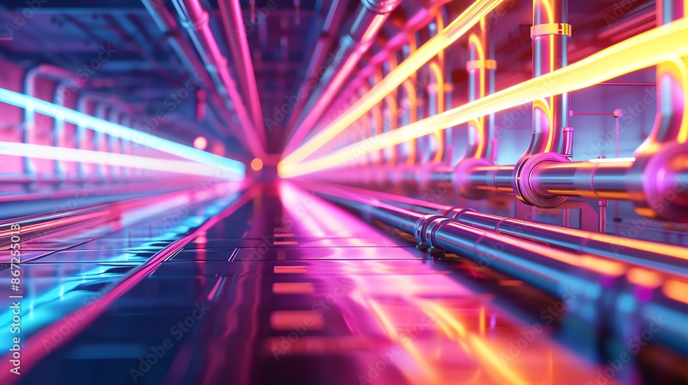 Bright neon lights create a futuristic tunnel effect with vibrant colors, perfect for technology or science fiction concepts. Bright neon lights create a futuristic tunnel effect with vibrant colors, perfect for technology or science fiction concepts.