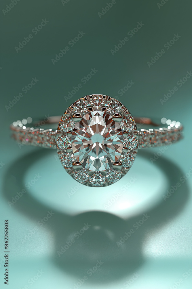 Simple Design of a Large Oval Cut Diamond Engagement Ring on Tiffany Blue Background
Simple Design of a Large Oval Cut Diamond Engagement Ring on Tiffany Blue Background