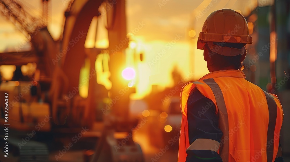Obraz premium A construction worker operating heavy machinery, symbolizing power and progress