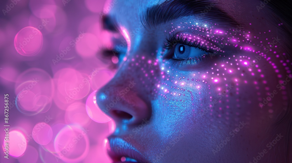 Close-up of a Woman's Eye with Neon Make-up Close-up of a Woman's Eye with Neon Make-up