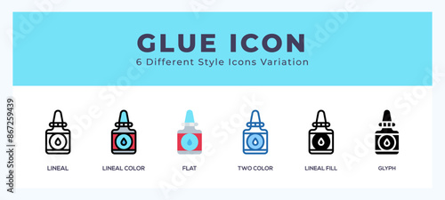 Glue icon set with different styles. Design elements for logo. Vector illustration.