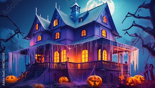 Haunted House - A spooky, abandoned mansion with creaky floors, ghostly figures.