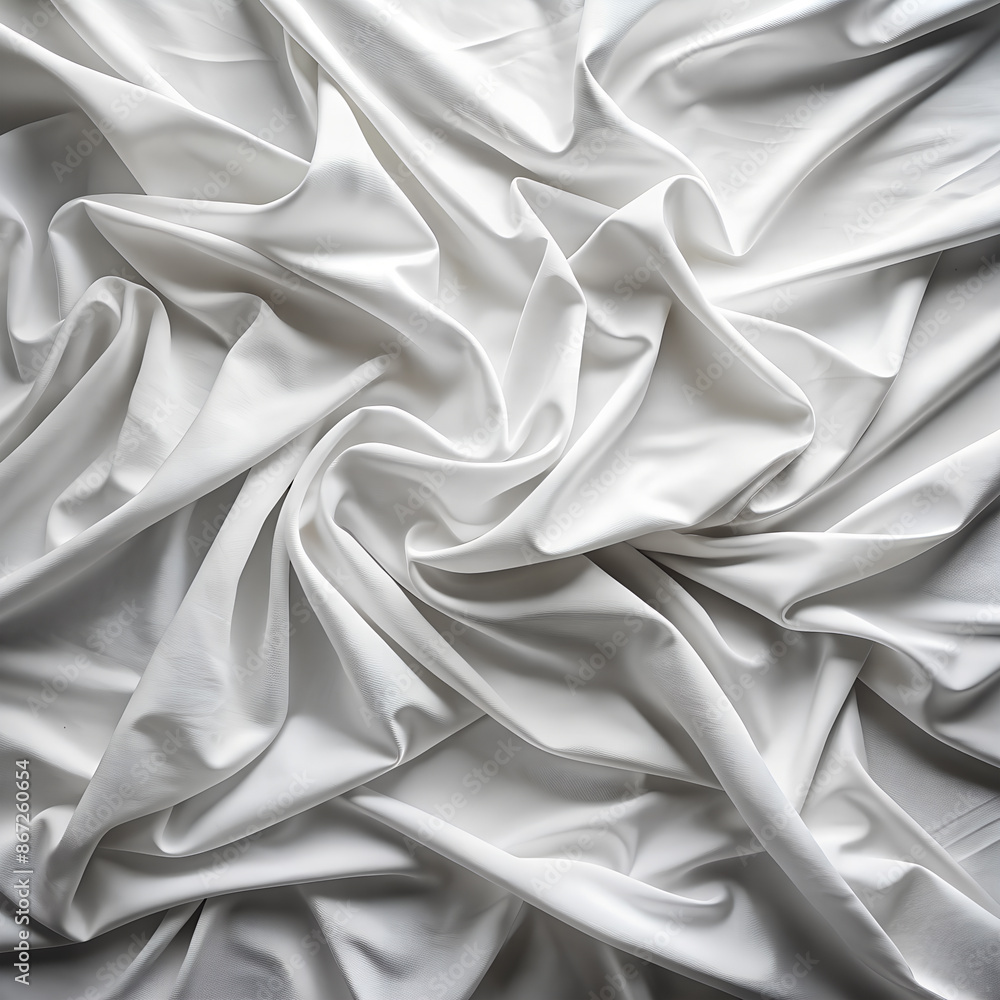 Texture with crumpled white silk fabric, top view.
Texture with crumpled white silk fabric, top view.