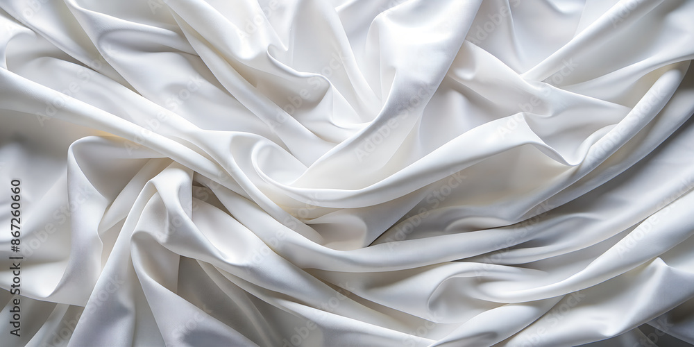 Texture with crumpled white silk fabric, top view.
Texture with crumpled white silk fabric, top view.