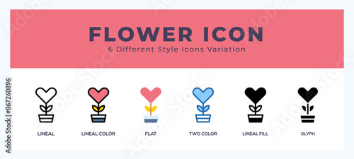 Flower icon set with different styles. Vector illustration. © Icon