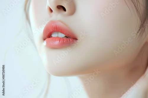 The image shows the smooth lips and face of a young woman
