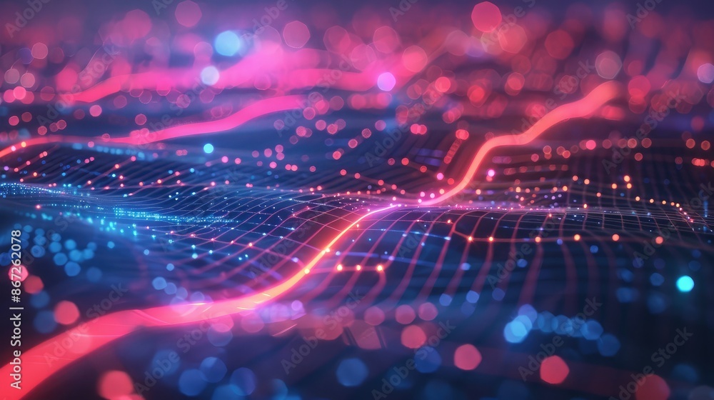 Abstract digital business landscape with glowing lines and nodes. Abstract digital business landscape with glowing lines and nodes.