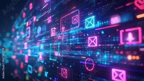 Wallpaper Mural Abstract digital interface with icons representing different communication methods. Torontodigital.ca