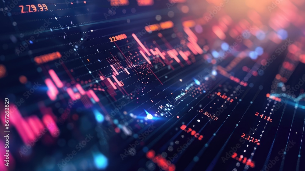 Abstract financial data visualization with glowing charts and graphs. Abstract financial data visualization with glowing charts and graphs.