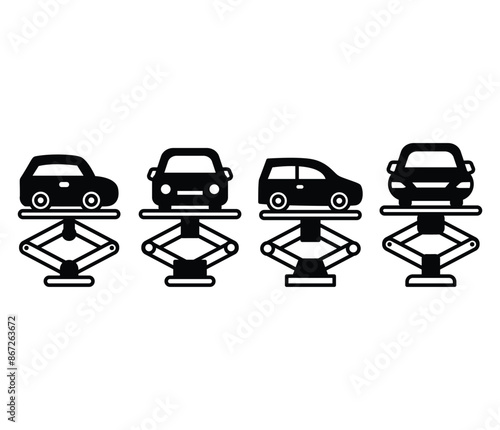 car lift service maintenance icon symbol sign vector design black white color simple modern illustration collection set