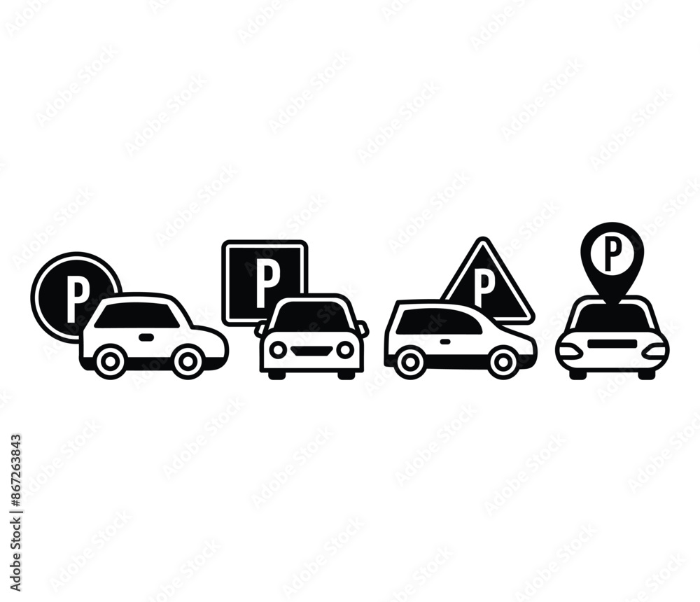 car parking sign symbol icon vector design black white color simple modern flat illustration collection set car parking sign symbol icon vector design black white color simple modern flat illustration collection set