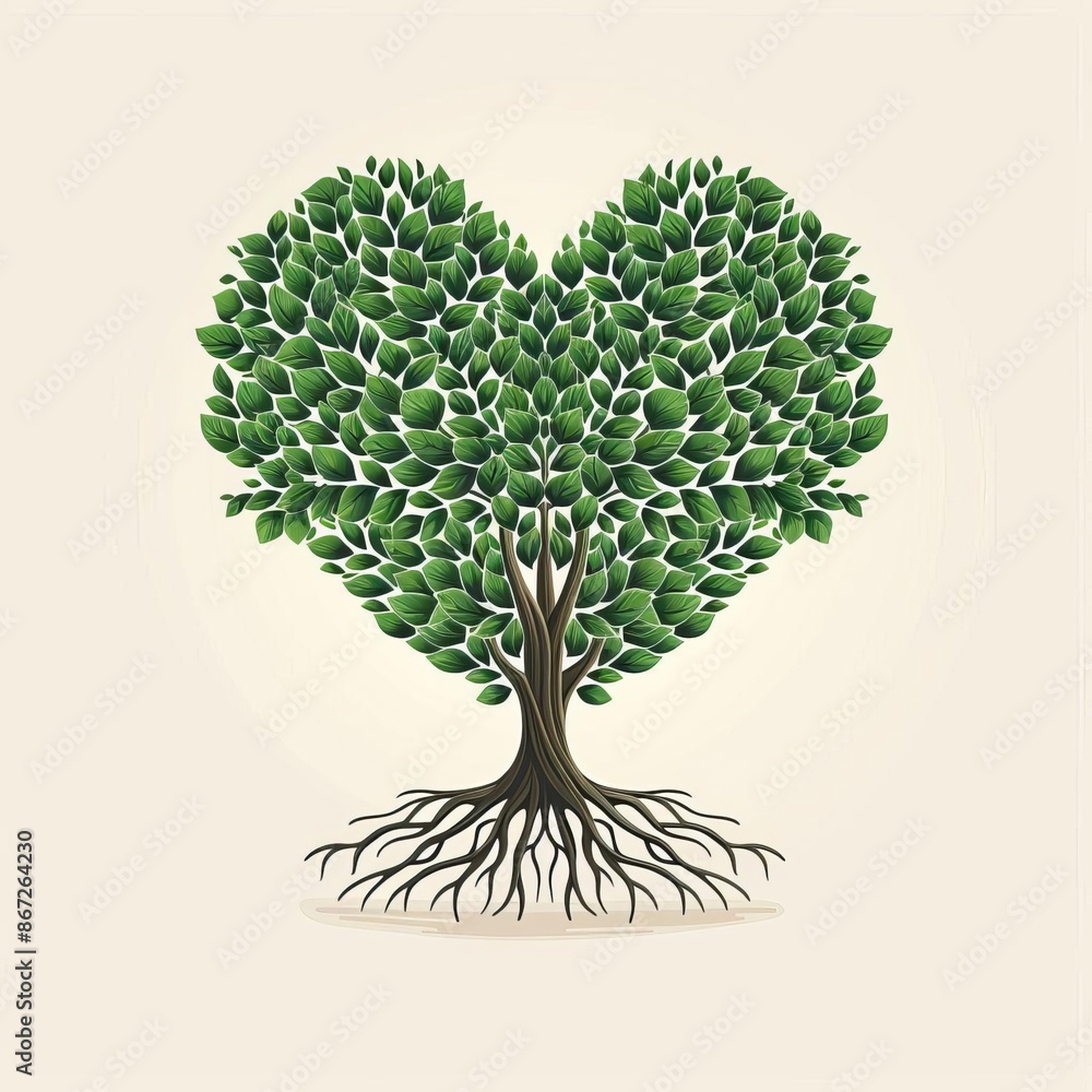 Naklejka premium Heartfelt Connection Tree with Root Heart Shape Sketch