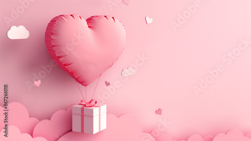 Heart shaped balloon floating over a gift box