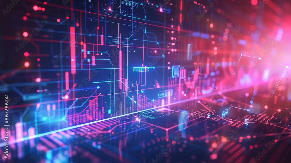 Abstract technology background with circuit lines and financial charts. Abstract technology background with circuit lines and financial charts.