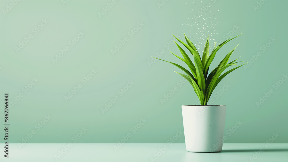 An indoor plant releasing pollen on a light green background, highlighting indoor allergy triggers and clean air An indoor plant releasing pollen on a light green background, highlighting indoor allergy triggers and clean air