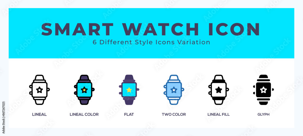 Smart watch icon set with different styles. Icons designed in filled. outline. flat. glyph and line colored. Smart watch icon set with different styles. Icons designed in filled. outline. flat. glyph and line colored.