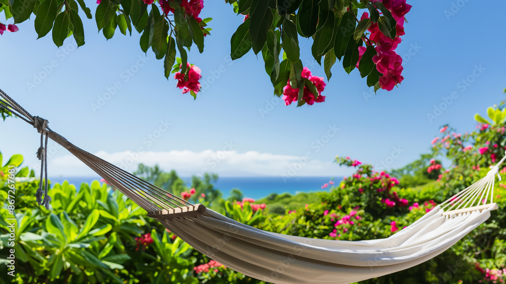 custom made wallpaper toronto digitalCozy garden hammock surrounded by blooming flowers and deep green foliage under a vibrant blue sky