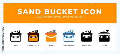 Sand bucket pack of icons. vector illustration.
