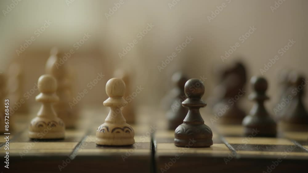 Close-up of Chess Pawns on Wooden Chessboard Close-up of Chess Pawns on Wooden Chessboard