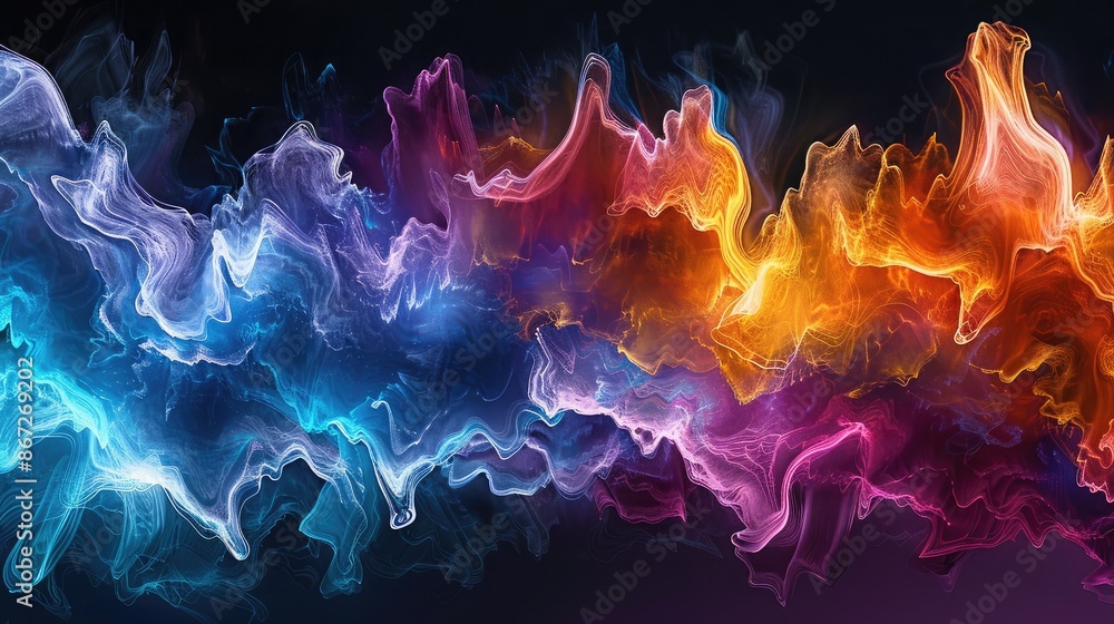Fototapeta premium Abstract visualization of sound waves with vibrant colors and fluid patterns.