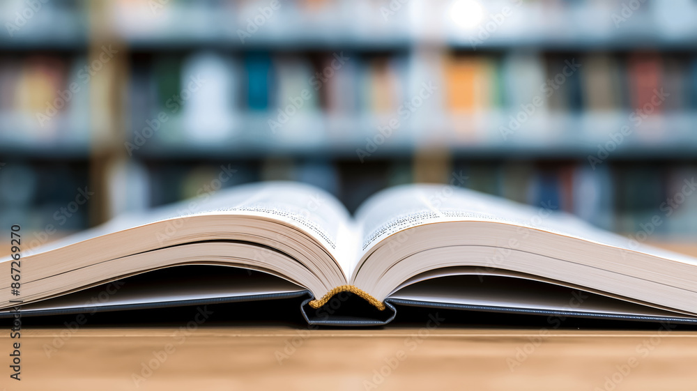 Open textbook on wooden desk with warm lighting for back to school study environment concept Open textbook on wooden desk with warm lighting for back to school study environment concept