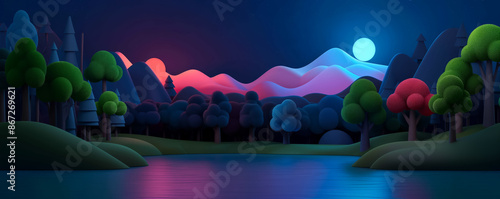 Pixelated landscapes showcasing whimsical creatures in neon hued video game world 