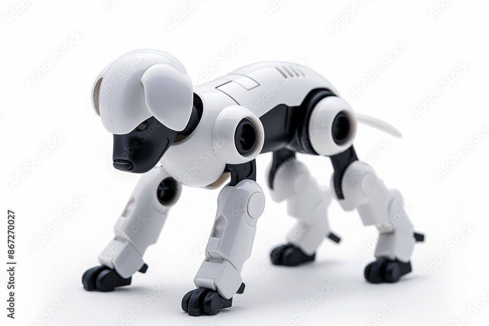 Robot dog showcasing agility and intelligence, isolated on a white background Robot dog showcasing agility and intelligence, isolated on a white background