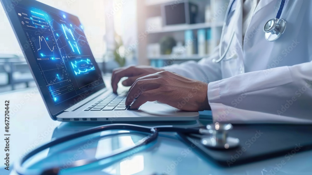 Doctor Using Laptop with Medical Data Doctor Using Laptop with Medical Data