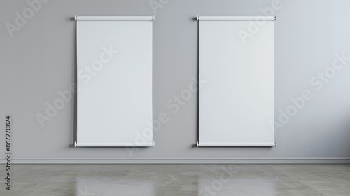 Blank roll-up board and portable booth stand  ideal for promotional use  clean and modern design  detailed illustration set