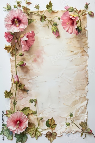 a piece of paper with pink flowers on it