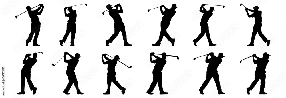 Golf silhouettes set, pack of vector silhouette design, isolated background Golf silhouettes set, pack of vector silhouette design, isolated background