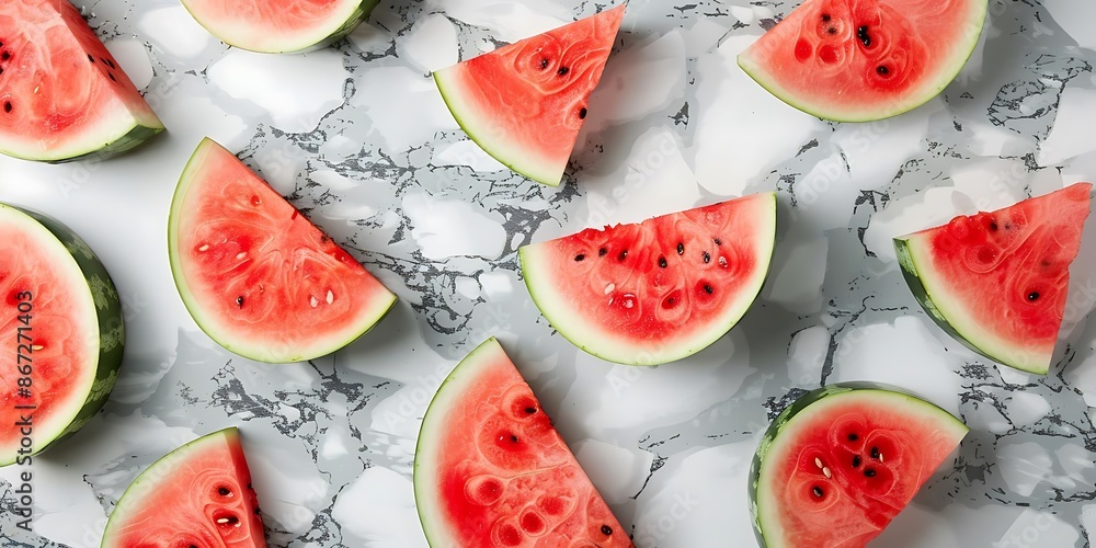 Watermelon Slices on Marble Background - Photo Watermelon Slices on Marble Background - Photo