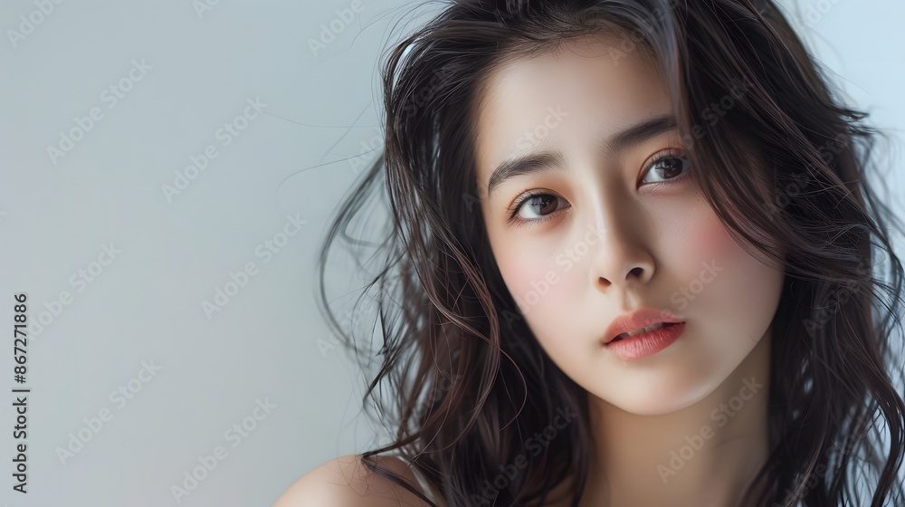 Beautiful young asian woman with clean fresh skin on white background with a beautiful hair style Beautiful young asian woman with clean fresh skin on white background with a beautiful hair style