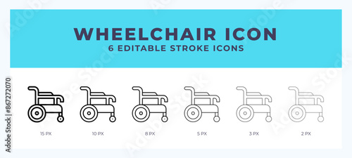 Wheelchair icon with different stroke. Editable stroke. Vector illustration.
