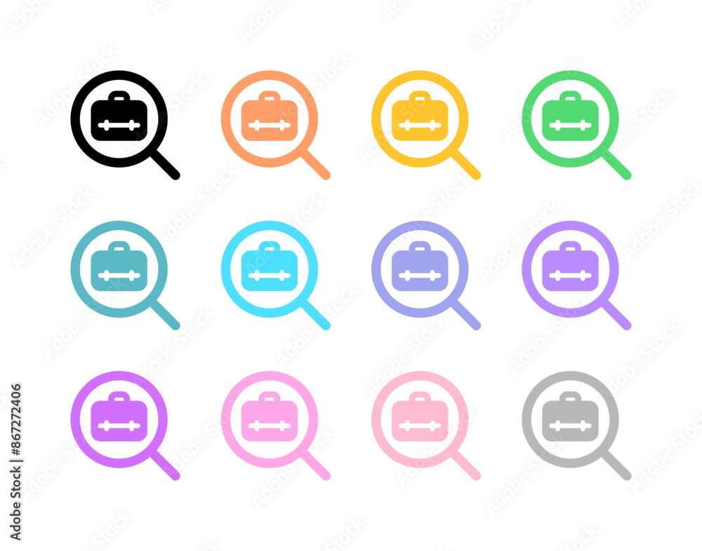 Editable job search, job vacancy, magnifying glass, briefcase vector icon. Business, work, office. Part of a big icon set family. Perfect for web and app interfaces, presentations, infographics, etc Editable job search, job vacancy, magnifying glass, briefcase vector icon. Business, work, office. Part of a big icon set family. Perfect for web and app interfaces, presentations, infographics, etc