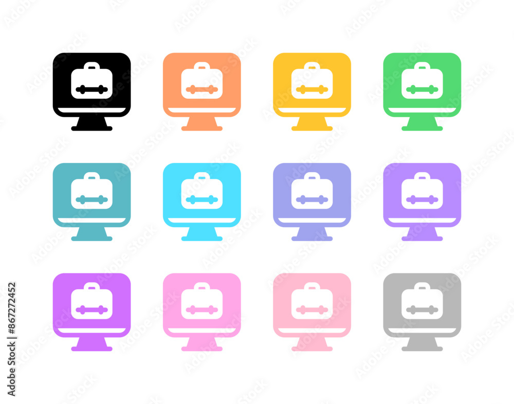 Editable job search, website, desktop, briefcase, online portfolio vector icon. Work, office. Part of a big icon set family. Perfect for web and app interfaces, presentations, infographics, etc Editable job search, website, desktop, briefcase, online portfolio vector icon. Work, office. Part of a big icon set family. Perfect for web and app interfaces, presentations, infographics, etc