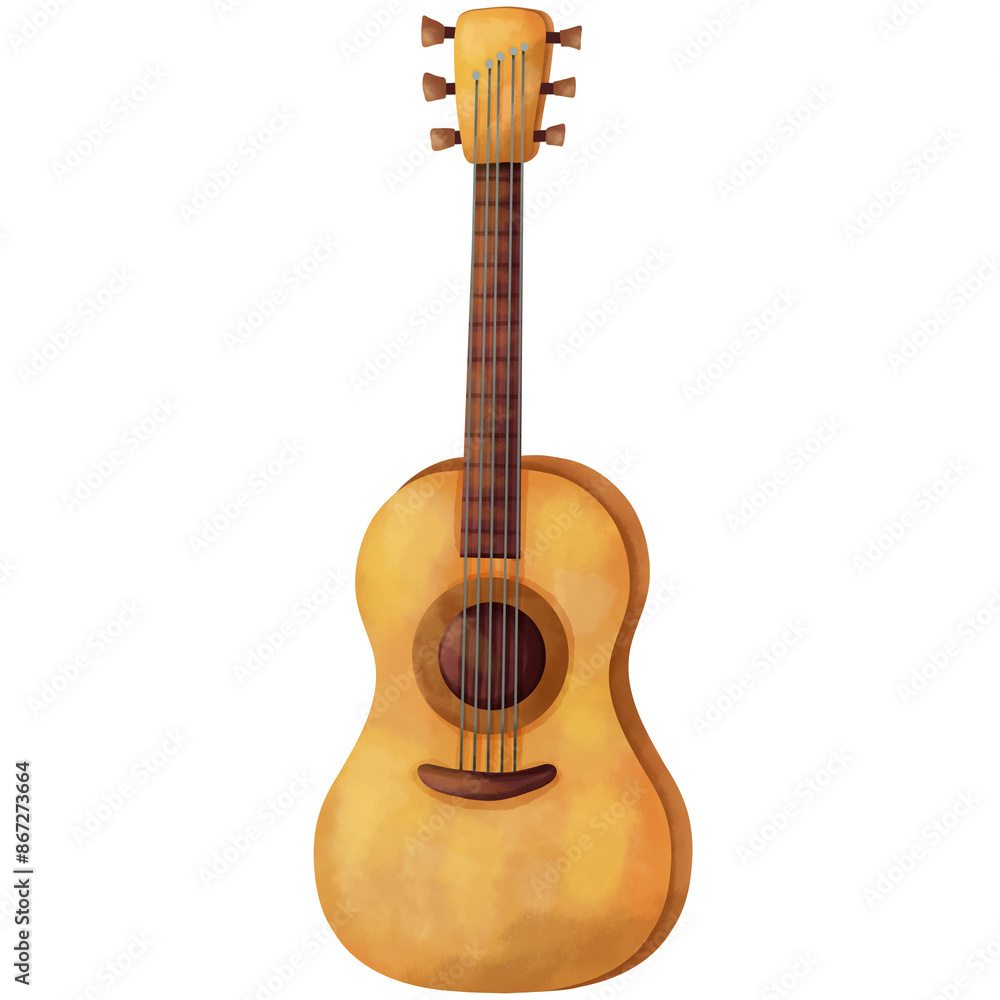 Obraz premium Watercolor paintings of acoustic guitars are used as illustrations to decorate the piece.